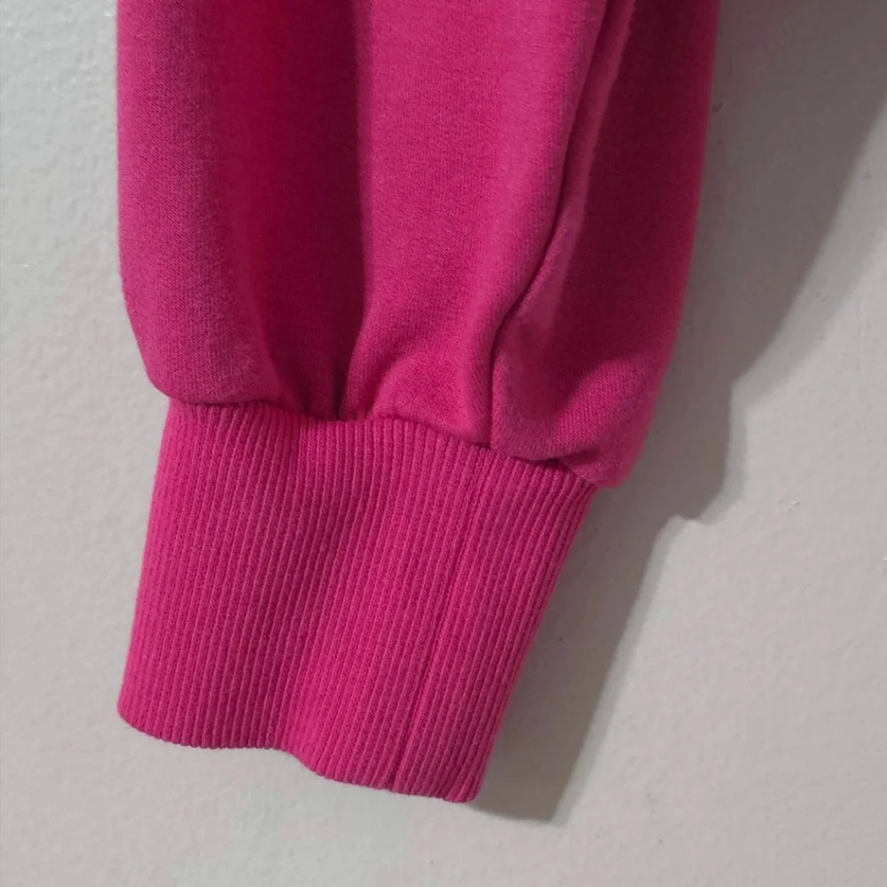 MAEVE Hot Pink Crewneck Cropped Sweatshirt, Faux Knot Twisted Front Hem, XS - Picture 5 of 14